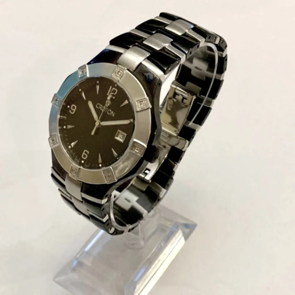 Croton Men's Diamond Black & Silver Watch CR307930